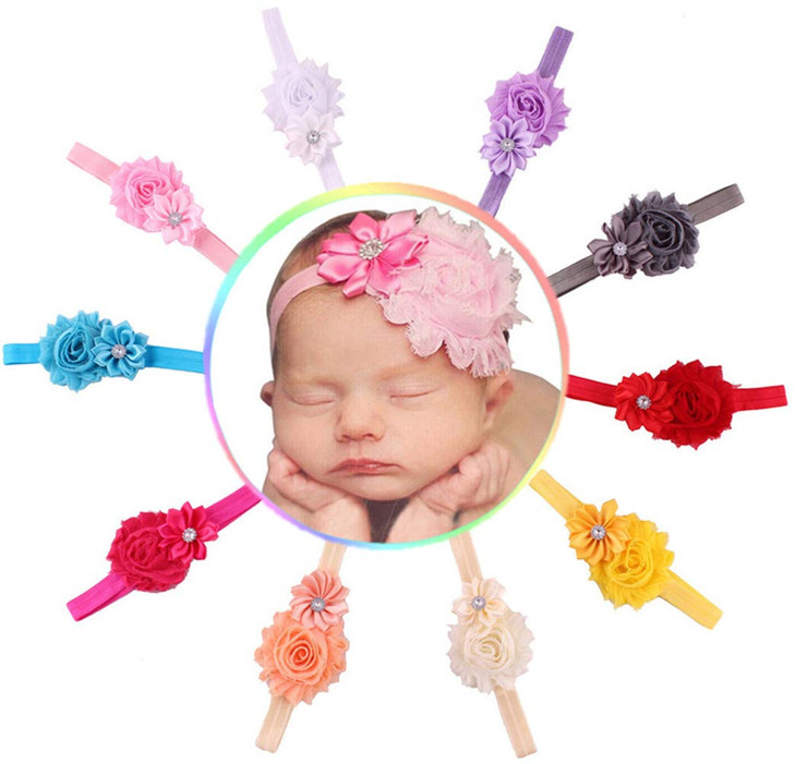 QandSweet Baby Girl Headbands with Polygonal Flower Inlay Rhinestone for Photography (10 Pack)