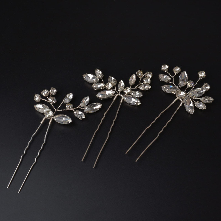 Bridal Hair Accessories, Beusoulover 3pcs Crystal Wedding Hair Pieces, Handmade Rhinestone Bridal Hair Pin for Women, Girls, Bridesmaids (Silver) (Si