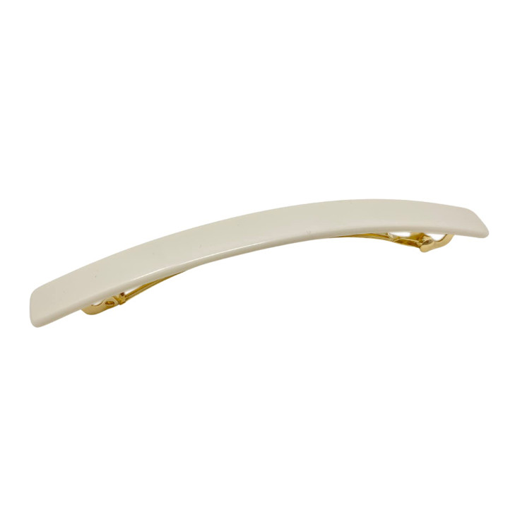 French Amie Long and Skinny Bar Solid Ivory Large 4 1/4" Celluloid Acetate Handmade Automatic Hair Clips Hair Barrette with No Slip Sturdy Silver Cla