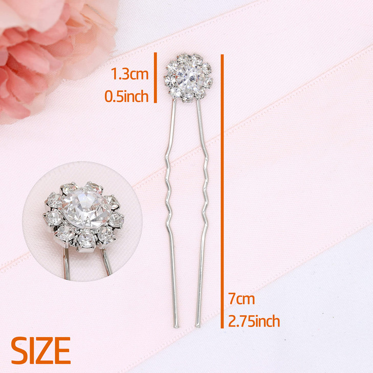 Ammei Headpiece Crystal Bridal Hair Pins Clips Wedding Hair Accessories Hair Set Jewelry With Rhinestone For Brides and Bridesmaids Set Of 12 (Silver