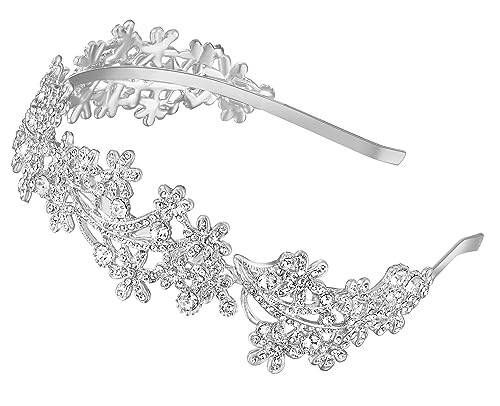 Ammei Headpiece Wedding Headband Crystal Bridal Headdress Flower Design Headpiece For Women (Silver)