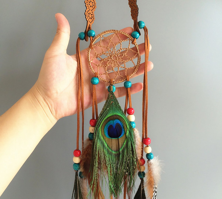 Women Lady Bohemian Peacock Feather Headband Dreamcatcher Headdress Hippie Headpiece Headwear Handmade Tribal Indian Fascinator Feather Hairband Hair