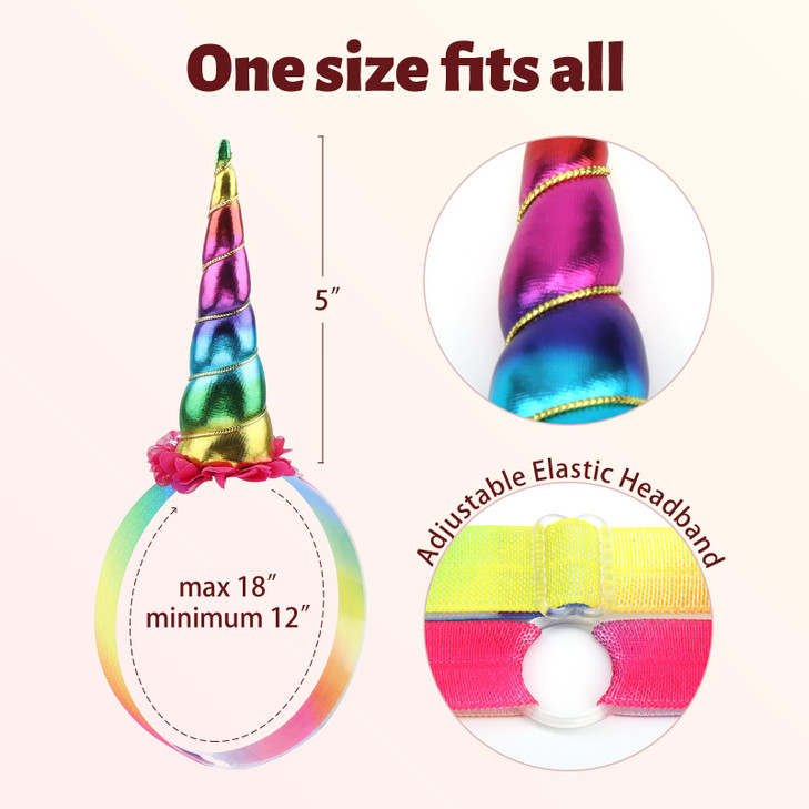 Lanmerry Unicorn Headband for Girls Unicorn Horn Hairbands Cosplay Birthday Party Cat Ear Head Bands Halloween Christmas Hair Accessory Gold Rainbow