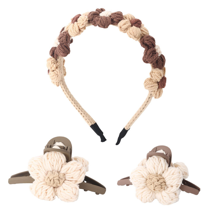 Flower Hair Clips Set -2PCS Flower Claw Clips for Thick Hair and 1Pcs Flower Headband,Nonslip Hair Clips for Women Cute Hair Clips,Banana Clip for Th