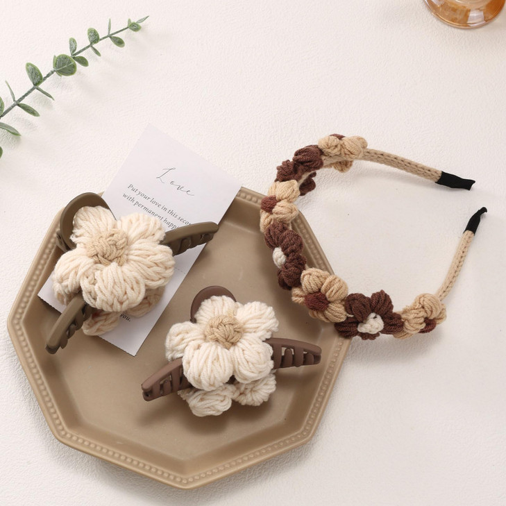 Flower Hair Clips Set -2PCS Flower Claw Clips for Thick Hair and 1Pcs Flower Headband,Nonslip Hair Clips for Women Cute Hair Clips,Banana Clip for Th