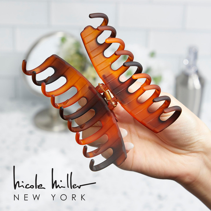 Large Claw Clips (4.3 inches) by Nicole Miller | Pack of 8 in 4 Colors with Square and Butterfly Styles, Blue, Cream, Tortoise Shell, and Pink | Stro