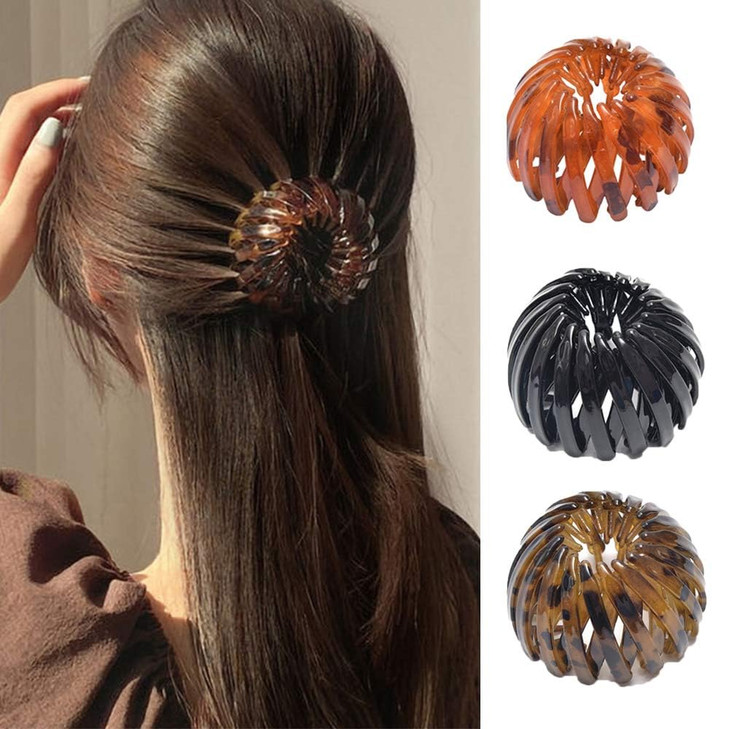 Blue Birds Nest Hair Clips,Vintage Bird's Nest Bun Maker Meatball Head Hair Claw Clamps Expandable Ponytail Holder Clips and Barrettes