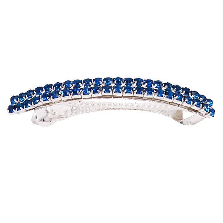 Rosemarie Collections Women's Classic Style Double Row Crystal Hair Clip (Blue)