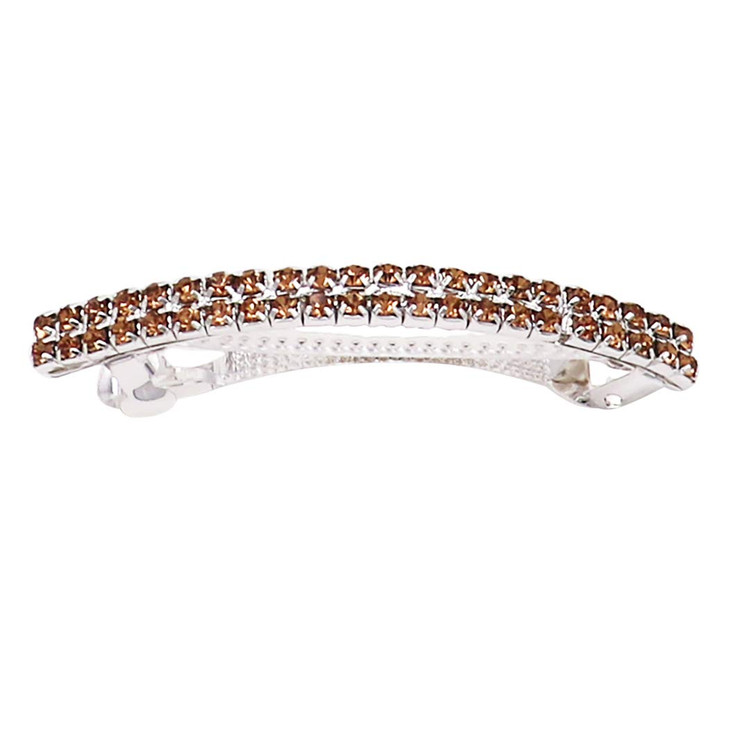 Rosemarie Collections Women's Classic Style Double Row Crystal Rhinestone Locking Hair Clip Barrette, 3" (Topaz)