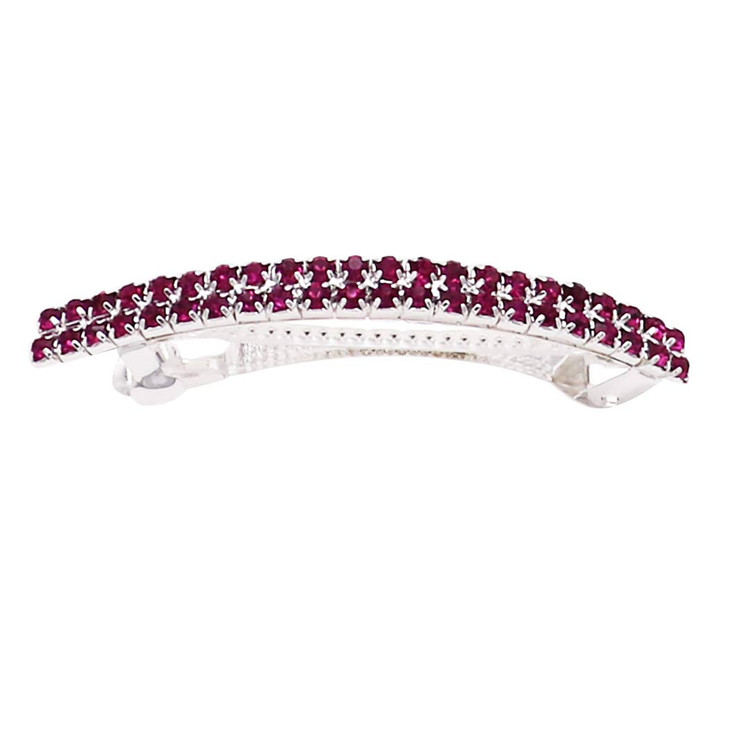 Rosemarie Collections Women's Classic Style Double Row Crystal Rhinestone Locking Hair Clip Barrette, 3" (Multicolor)