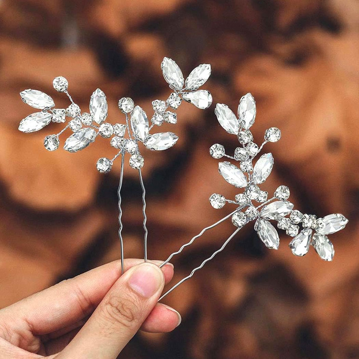 Casdre Crystal Bride Wedding Hair Pins Rhinestone Bridal Hair Pieces Wedding Hair Accessories for Women and Girls (Pack of 2) (A Silver)