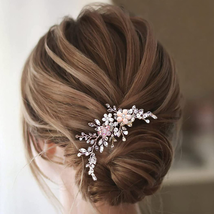 Easedaily Crystal Bridal Hair Comb Silver Rhinetsone Wedding Hair Pieces Pearl Headpieces Side Combs Hair Accessories for Women and Brides