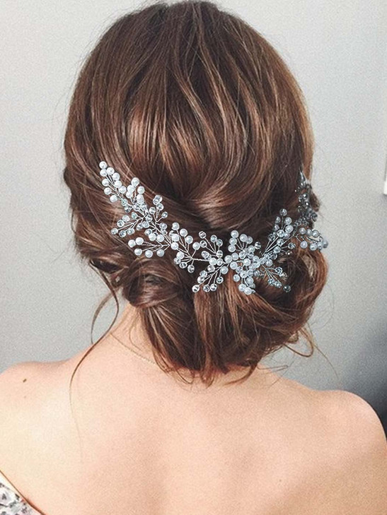 Easedaily Crystal Bride Wedding Hair Vine Silver Pearl Hair Pieces Rhinetone Headpieces Headband Bridal Hair Accessories for Women and Girls