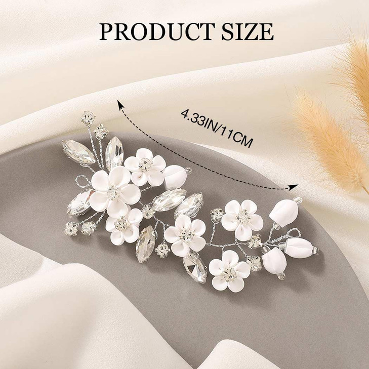 Gorais Flower Bride Wedding Hair Vine Silver Crystal Bridal Hair Piece Hair Accessories for Women and Girls