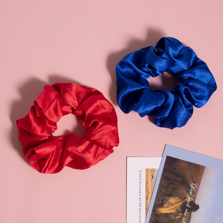 Silk Hair Scrunchies Red Blue Mulberry Silky Scrunchy Large for Women Girls Curly Thick Fine Hair Tie Sleep Elastic Band Ponytail Holder 90s Accessor