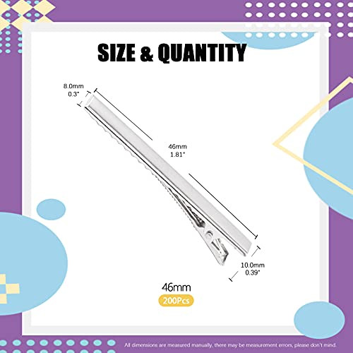 Swpeet 200Pcs 1.8inch - 4.6cm Alligator Hair Clips Kit, Perfect for Metal Duck Bill Hair Clips Flat Top Single Prong Hairpins for Hair Styling DIY Ac