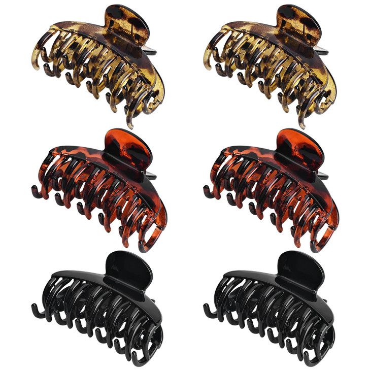 DEEKA 6 PCS 2.5 Inch Double Row Teeth Hair Claw Clips Small Tortoise Shell Plastic Hair Jaw Clips Hair Barrettes Thick Medium Thin Hair Clips for Wom