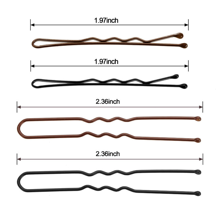 Hicarer 200 Pieces Hair Pins Bobby Pins U Shaped Hair Clips Metal Hair Pin Clip in Different Sizes with Clear Storage Box, Black and Brown