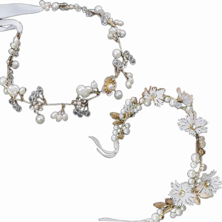 2 Pieces Wedding Flower Girl Headpiece Bridal Hair Vines Princess Hair Accessory Floral Girl Headband Rhinestone Pearl Headband for Women Girls Commu