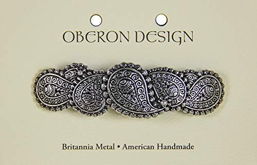 Paisley Hair Clip, Hand Cast Metal Barrette Made in the USA with a Medium 70mm Clip by Oberon Design, 1 Piece