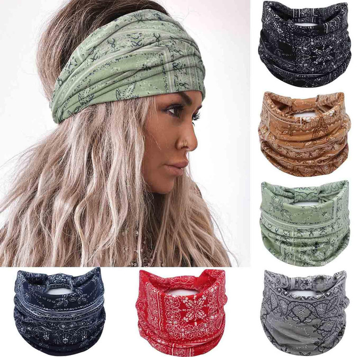 Olbye Headbands for Women Wide Boho Headband Knotted Turban Head Bands Elastic Non Slip Hairbands Floral African Head Wraps Workout Yoga Sweatbands C