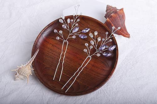 YERTTER Amethyst Hair Pins Set of 2 Silver Wedding Hair Pins Purple Rhinestones Clips Bridal Accessories for Brides and Bridesmaids