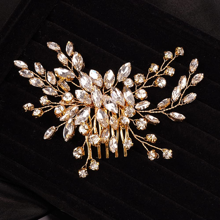 Teyglen Simple Full Rhinestones Bride Wedding Hair Comb Hair Pieces for Bride Bridal Crystal Side Hair Comb Hair Accessories for Women Girls (Gold)