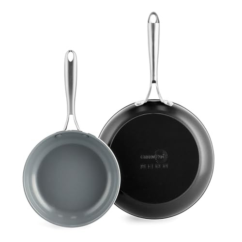 GreenPan Swift Healthy Ceramic Nonstick, 8" and 10" Frying Pan Skillet Set, Stainless Steel Handles, PFAS-Free, Dishwasher Safe, Oven Safe, Black