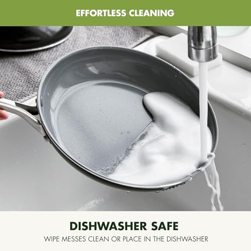 GreenPan Swift Healthy Ceramic Nonstick, 8" and 10" Frying Pan Skillet Set, Stainless Steel Handles, PFAS-Free, Dishwasher Safe, Oven Safe, Black