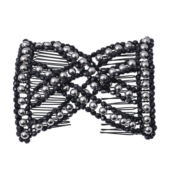 LOVEF 6 Pcs Effortless Beauty Stretchable Double Combs Upzing Medium Magic Beaded Double Hair Clips Hair Jewelry Assorted Color and Design