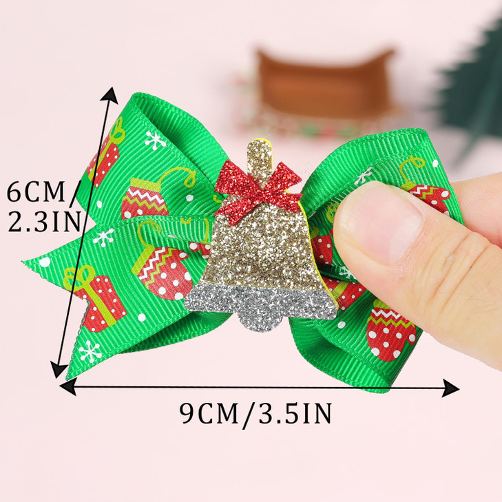 SHEHARUHI 8Pcs Christmas Bow Clips Christmas Sequins Alligator Clips Hair Clips Bows Hair Barrettes, Include Santa, Christmas Tree and Cap, Hair Acce