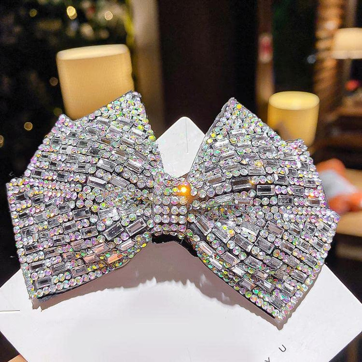 AKOAK 1 Pack Zircon Stereo Bow Hairpin Exquisite Flash Diamond Spring Clip Simple Girl Rhinestone Hair Accessory