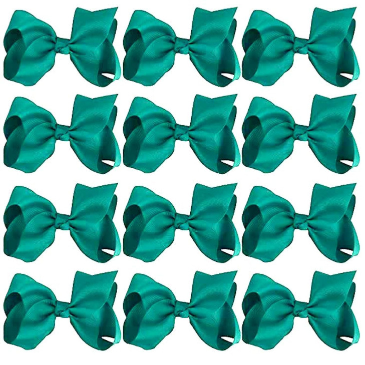 4 Inch Boutique Girls Hair Bows Hair Clips for Girls Toddlers 12 Pcs Solid Color (Teal)