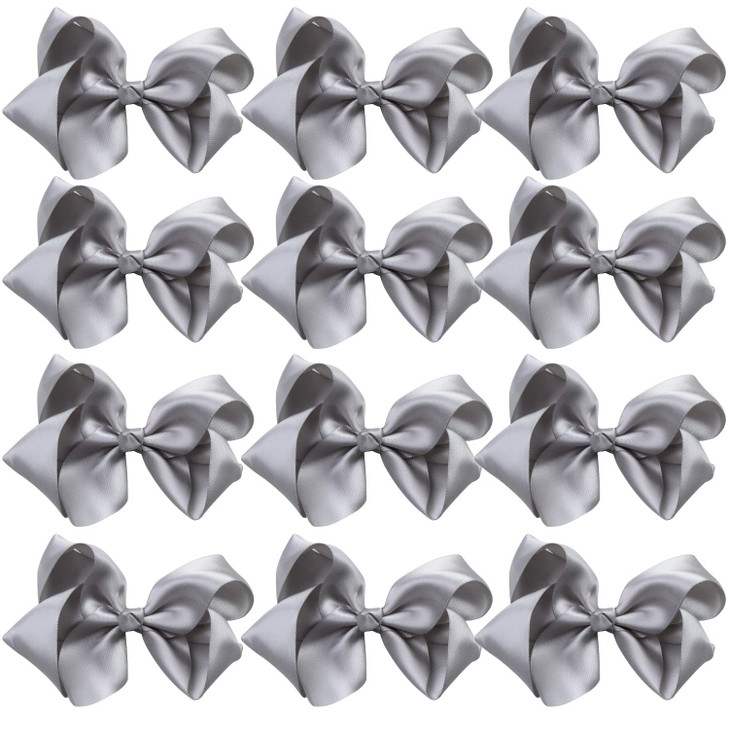 4 Inch Boutique Girls Hair Bows Hair Clips for Girls Toddlers 12 Pcs Solid Color (Silver)