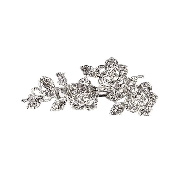 Lux Accessories Metal Pave Crystal Rose Floral Flower Tree Branch Leaf Bridal Wedding Hair Clip
