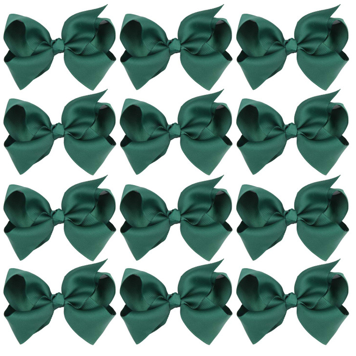 4 Inch Boutique Girls Hair Bows Hair Clips for Girls Toddlers 12 Pcs Solid Color (Forest Green)