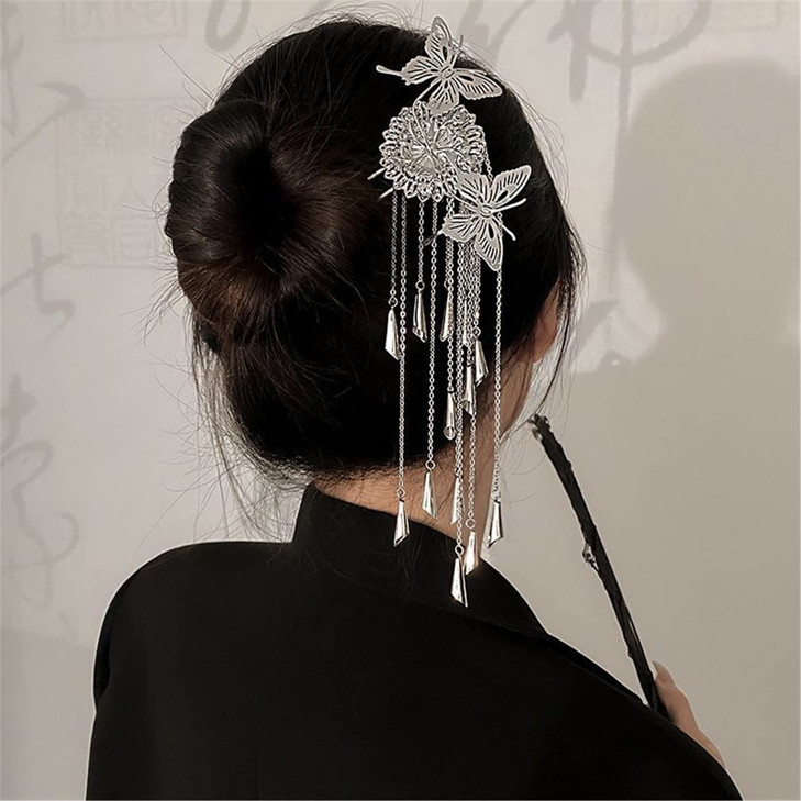 2Pcs Hair Sticks Hair Buns Accessories Chopstick Hairpin Vintage Hair Styling Chignon Pins for Women Girls (HC026-Butterfly)