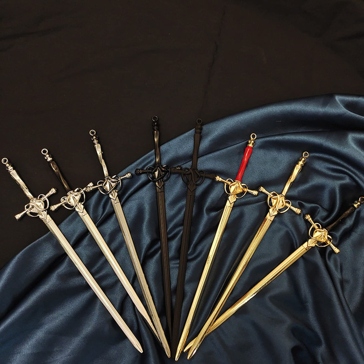 Ancient Style Sword Hair Chopsticks,Chinese Style Hair Pin Sword Hair Sticks for Bun with Red Gem Hair Accessories for Women Girls Long Hair,Silver R