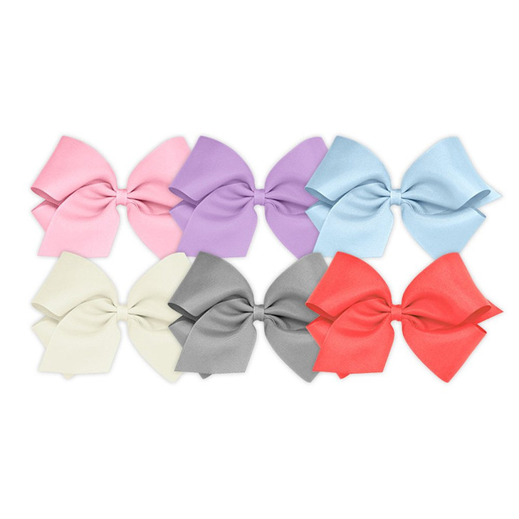 Wee Ones Girls' 6 Piece Set of Bows, Solid Grosgrain Variety Pack on a WeeStay No-Slip Hair Clip, King, Pearl Pink, Light Orchid, Millennium Blue, An