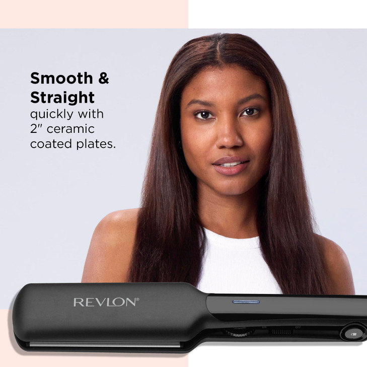 REVLON Ceramic Coated 2" Flat Iron - Fast Heating Hair Straightener for Quick and Smooth Results, Plus Travel Friendly (Black)