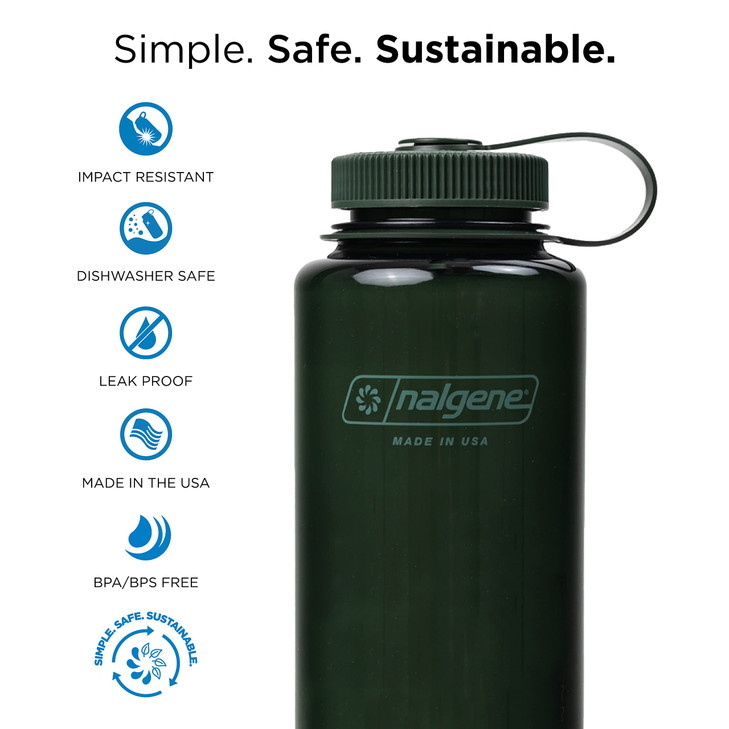 Nalgene Leak Proof Tritan BPA-Free Water Bottle - 32 oz Wide Mouth - Made in the USA for Outdoor Use & Daily Hydration (Jade)