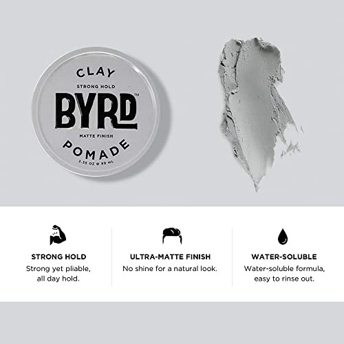 BYRD Hair Clay Pomade  Strong Hold, Ultra Matte Finish, Add Volume and Sculpt to All Hair Types, 3.35 Oz