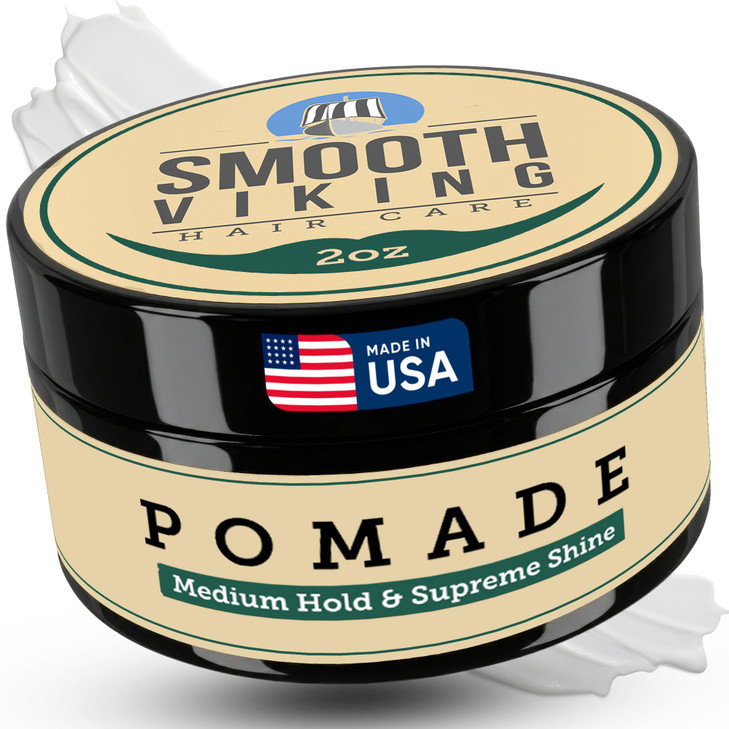 Smooth Viking Medium Hold & High Shine Pomade - Water Based Hair Cream for Curly, Thick & Straight Hair - Men's Hair Product - Made in USA, 2oz