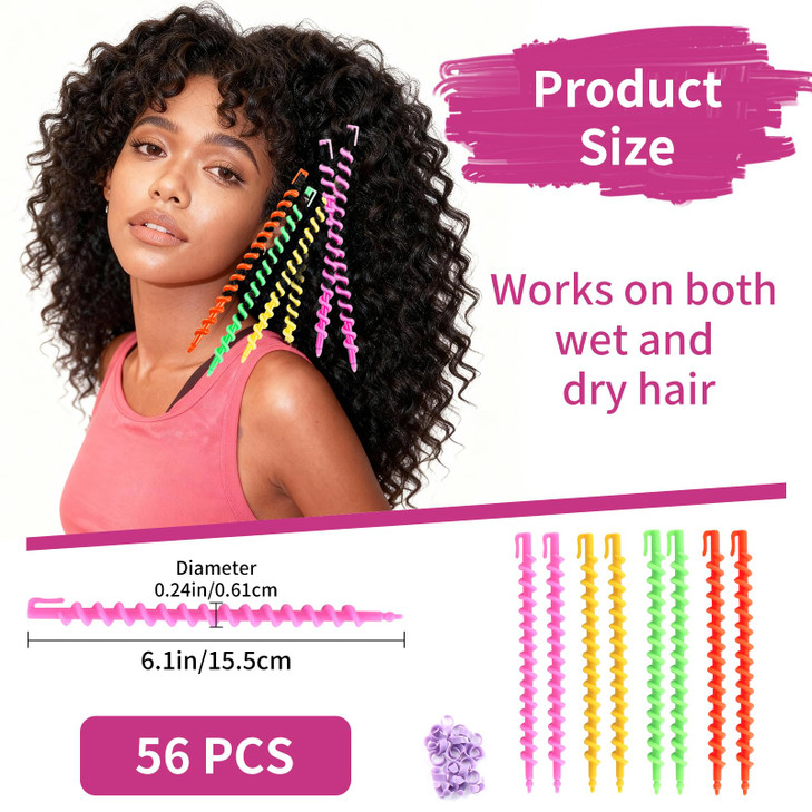 VinBee 56 Pcs Spiral Hair Rods for Natural Hair - Barber Hairdressing Rollers and Plastic Salon Kit for Women and Girls