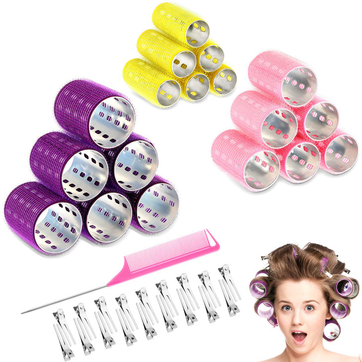 37 Pcs Aluminum Thermal Hair Rollers Set 3 Sizes Self Grip Hair Rollers 18 Pcs Duckbill Clips, Comb Hairdressing Styling Tool for Women, Men(0.98'',