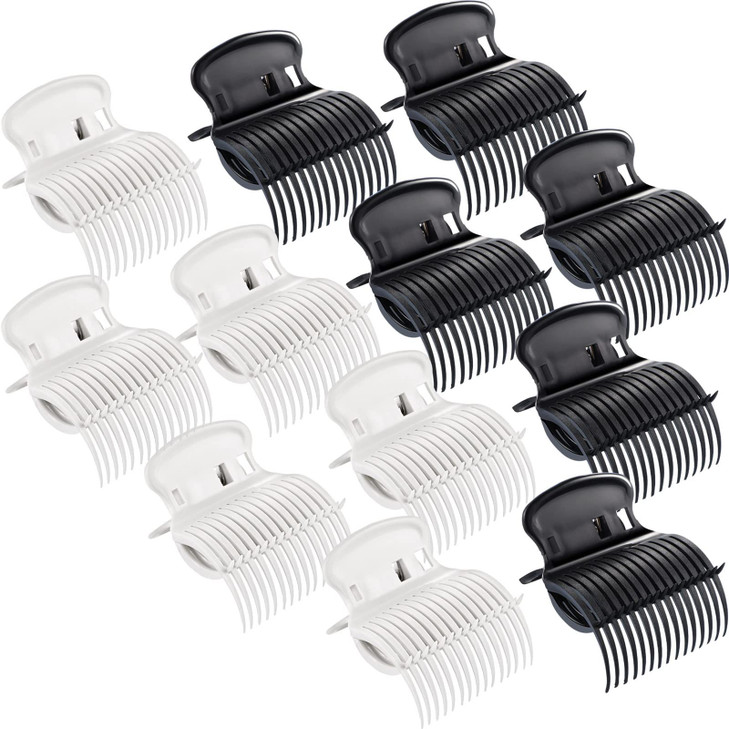 12 Piece Hot Roller Clips Hair Curler Claw Clips Replacement for Women Girls Hair Section Styling (White,Black)