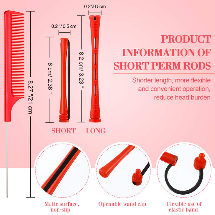 48 Pieces Hair Perm Rods Short Cold Wave Rods Plastic Perming Irons Hair Curling Rollers Curlers with Steel Pintail Comb Rat Tail Comb for Hairdressi
