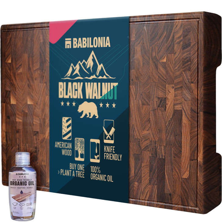 American Black Walnut Cutting Board - 15.7 x 10.2 Inch (ExtraThick 1.7") Premium Quality & Professional Butcher Block. Heavy Duty End Grain Wood Chop