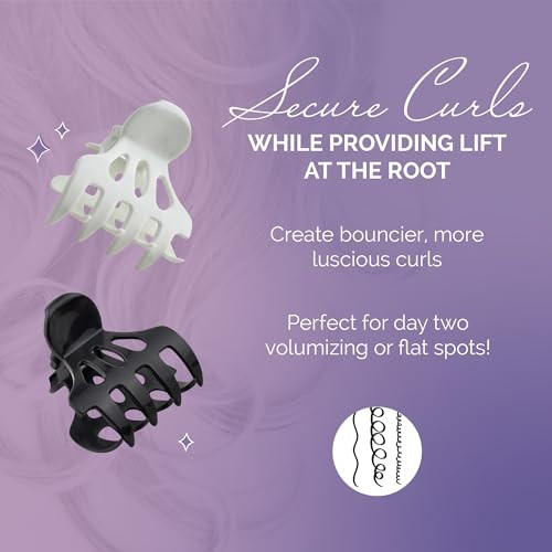 Curl Keeper Claw Clips for Thick & Thin Hair, Roller Jaw Clamps (12-Pack) - Wide Teeth Large Hair Clips for Women - Supports & Creates Volume - Hair
