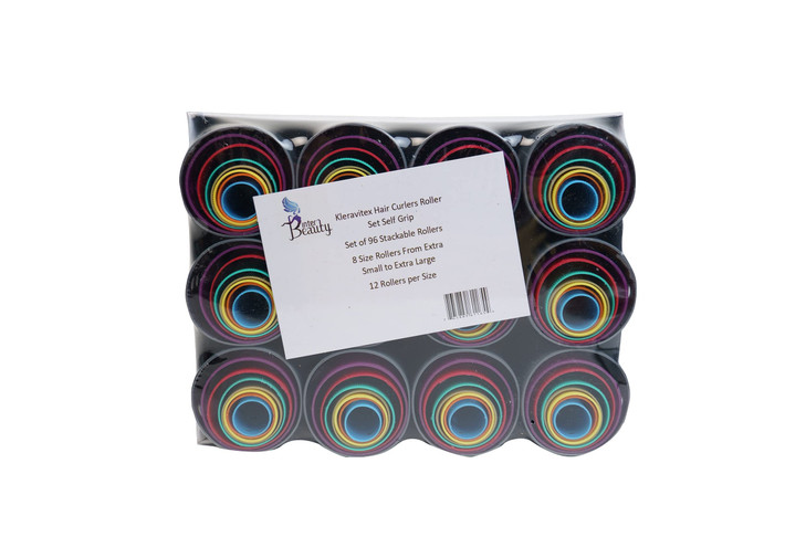 Kleravitex Hair Curler Roller Set/Set of 96 Stackable Rollers / 8 Size Rollers From Extra Small to Extra Large / 12 Rollers per Size - Hairdressing C